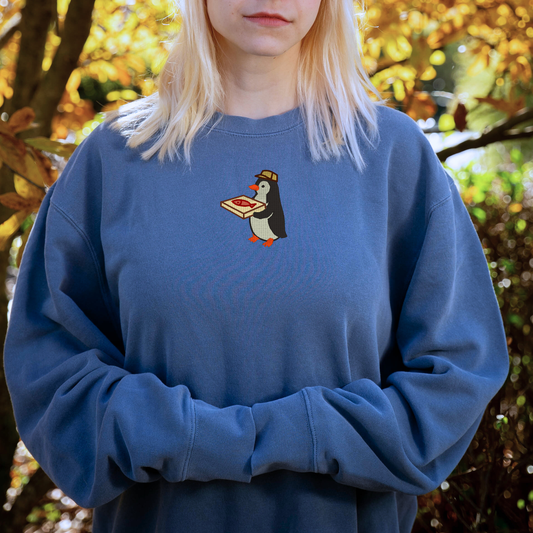 Embroidered Penguin Delivering Pizza Sweatshirt