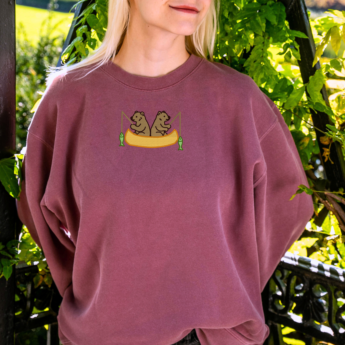 Embroidered Bears Canoeing Sweatshirt