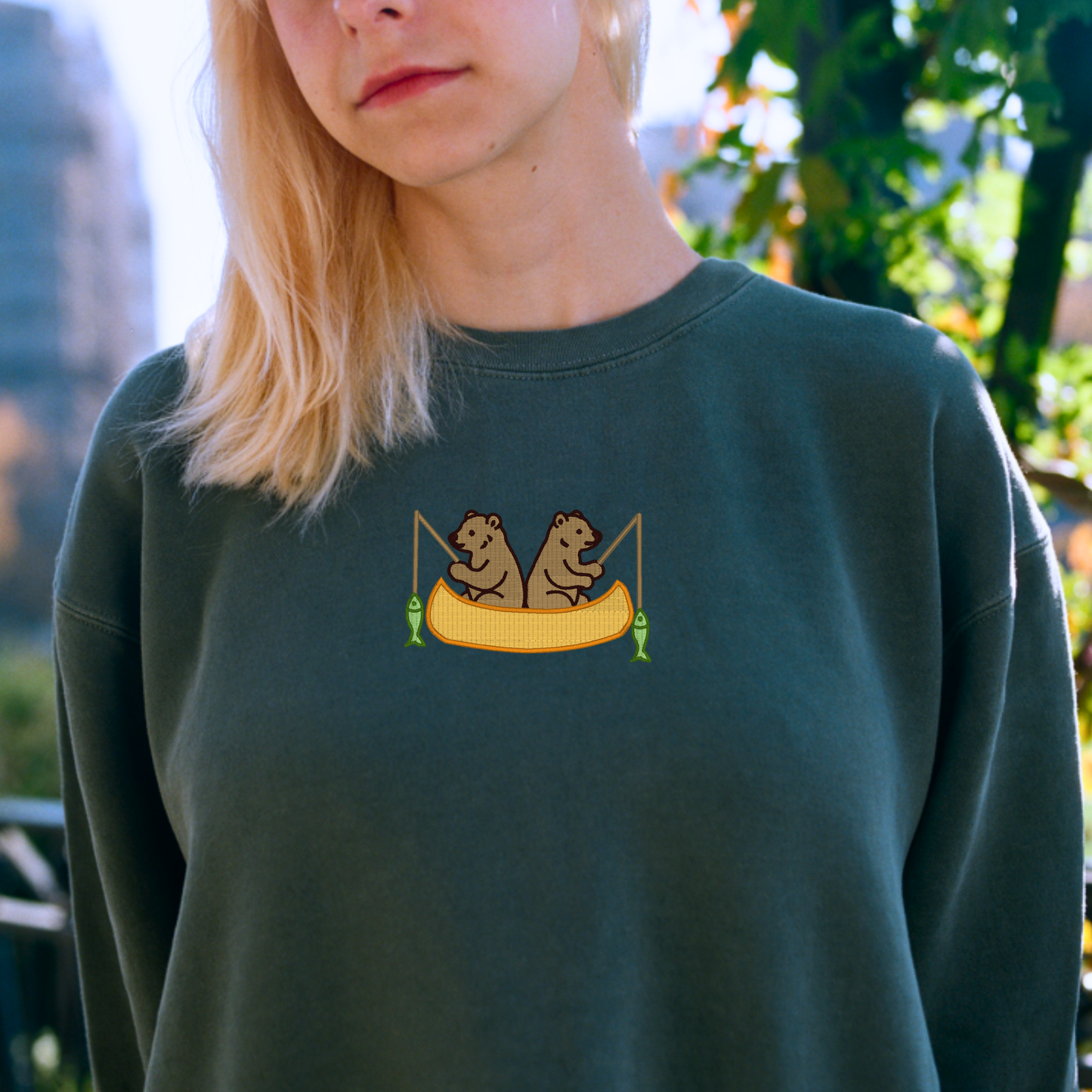 Embroidered Bears Canoeing Sweatshirt