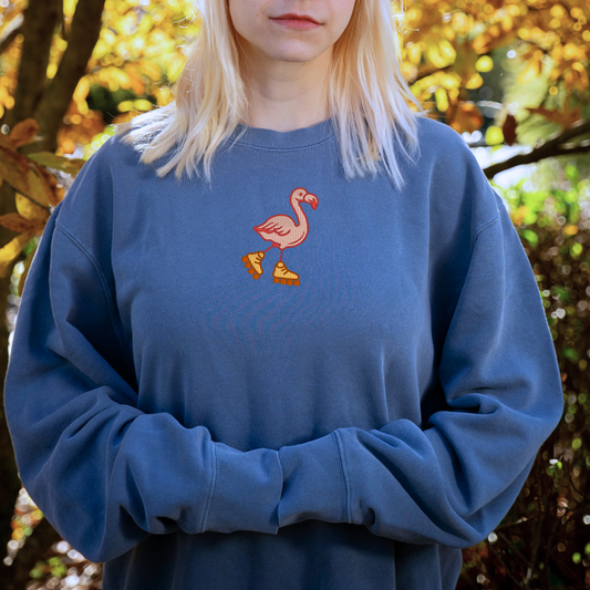 Embroidered Flamingo Rollerblading Sweatshirt