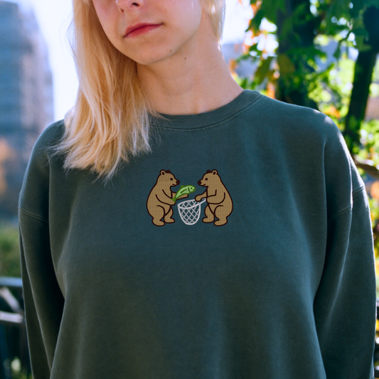 Embroidered Bears Fishing Sweatshirt