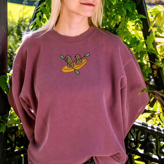 Embroidered Otters Kayaking Sweatshirt