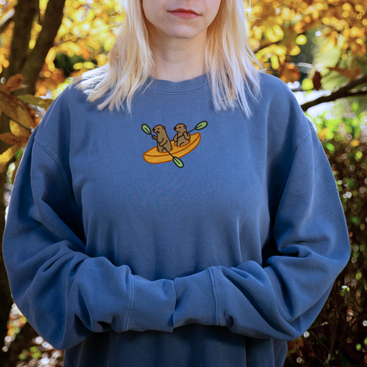 Embroidered Otters Kayaking Sweatshirt