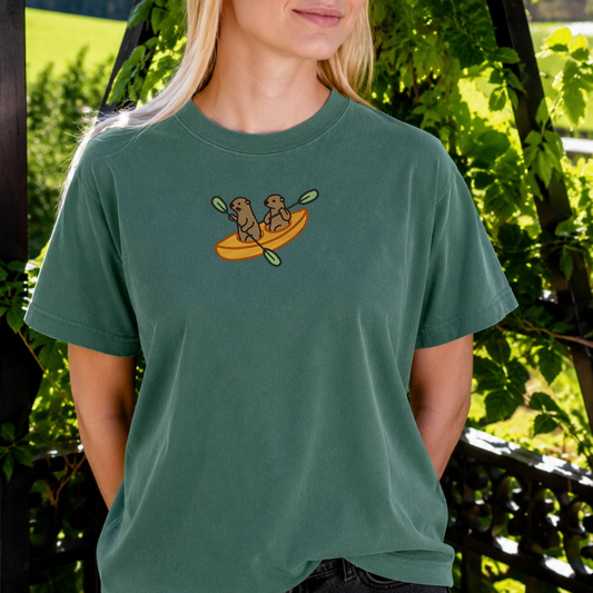 Embroidered Otters Kayaking T-Shirt