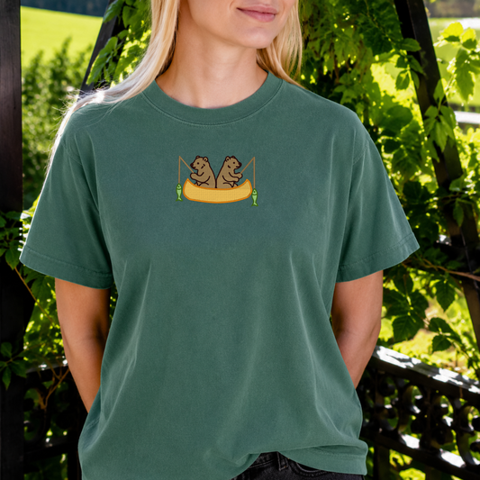 Embroidered Bears Fishing T-Shirt
